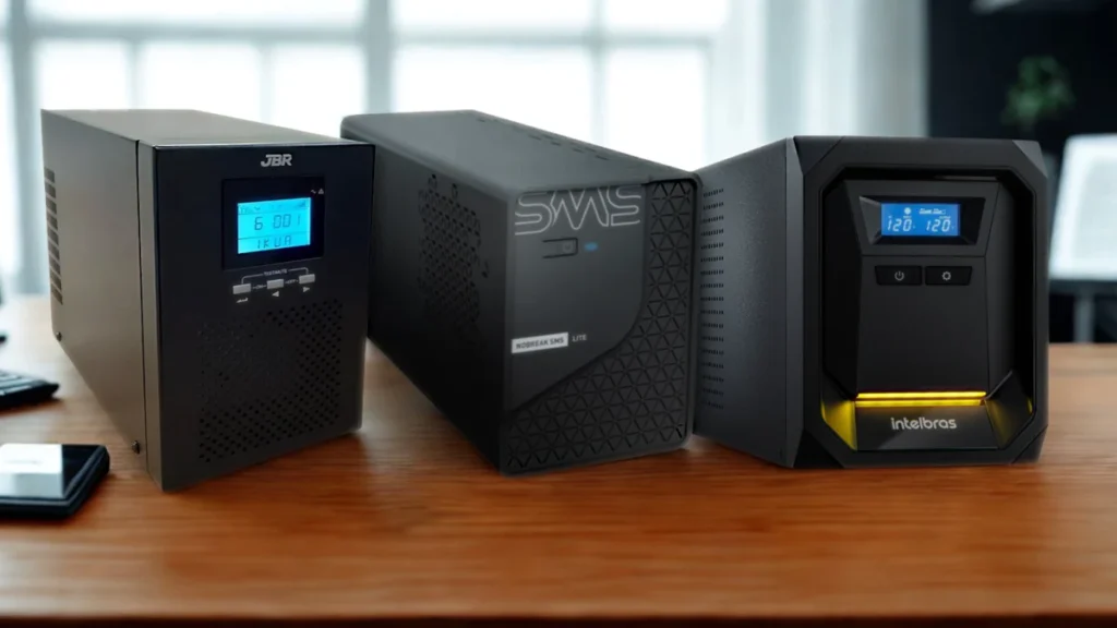Três modelos de nobreak 1200VA lado a lado