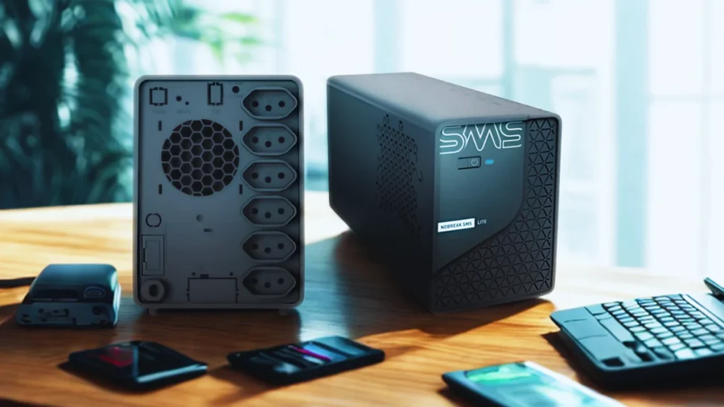 Nobreak SMS Lite 1200VA Line Interactive com proteção básica para eletrônicos