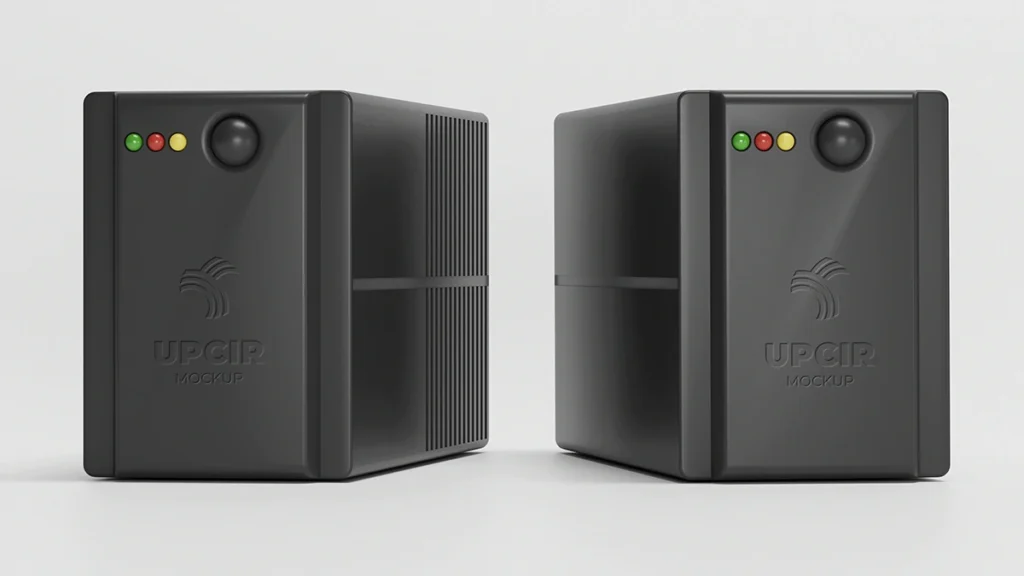 Nobreak interativo conectado a um setup de PC para proteção de energia.